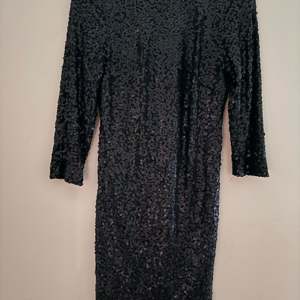 Size 12W Jessica Simpson Black Sequin Mini Dress with low Cowl Back - Picture 6 of 7